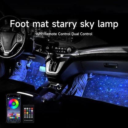 Car Waterproof Star Light Floor Mats Interior Ambient Lighting,With APP & Remote Control ,Car Mats Floor Carpet Starlights LED Light ,For Car Effect for Romantic Starlight Atmosphere Universal Fit Tiktokshopspringglowup