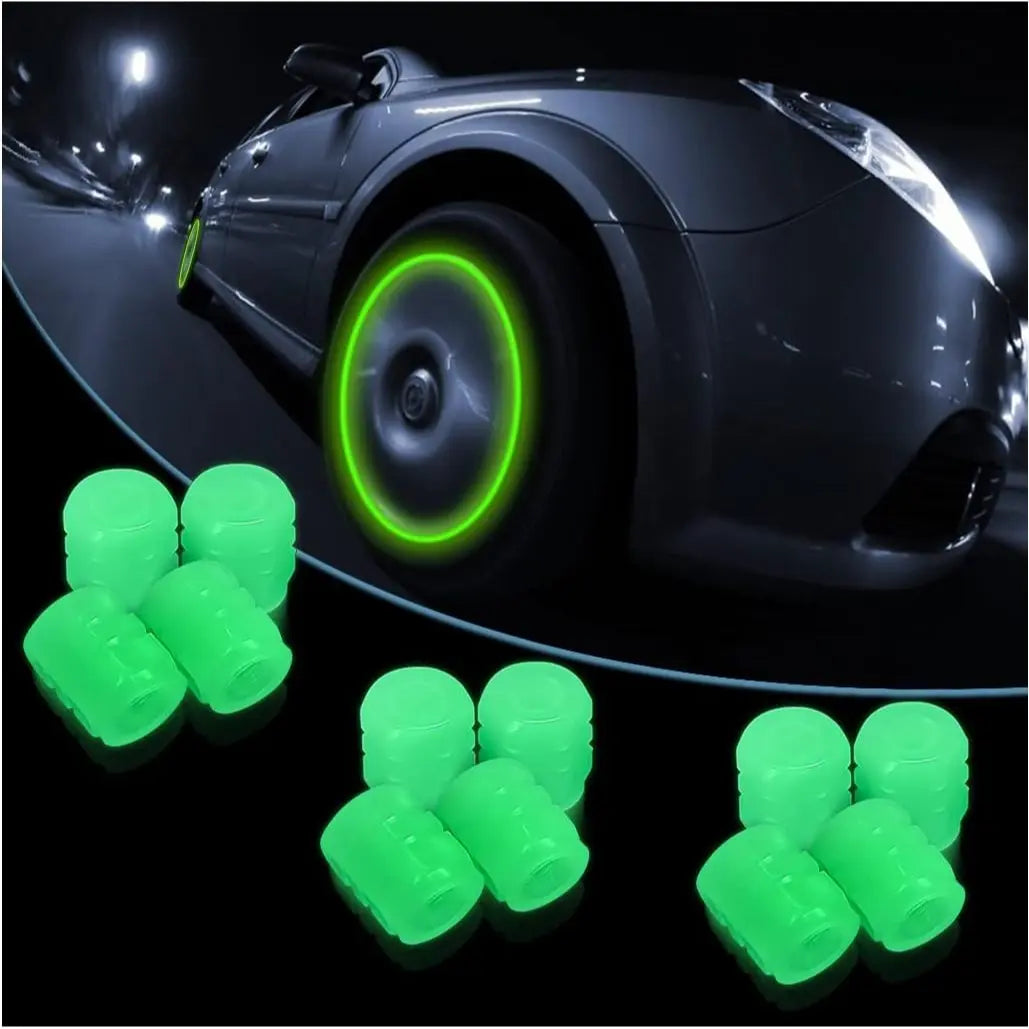 Luminous Tire Valve Stem Caps for Car, 8PCS Fluorescent Glow in the Dark Air Caps Cover, Illuminated Corrosion Resistant Tire Pressure Caps, Universal for Car, Truck, SUV, Motorcycles, Bike (Green)