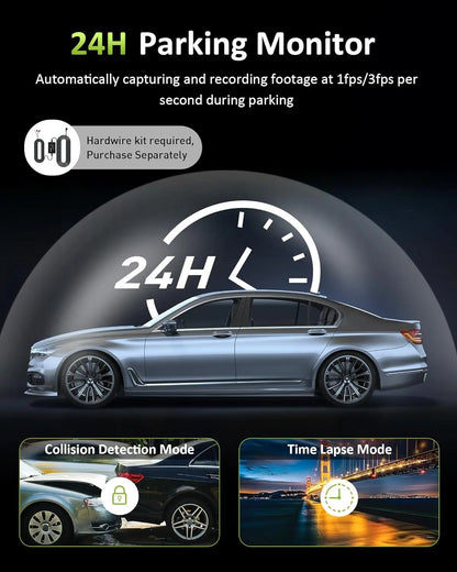 4K Triple-Channel Dash Cam with STARVIS Sensor, 5GHz WiFi, 64GB Card Included, 2160P+1080P+1080P Resolution, 3.16" IPS Screen, IR Night Vision, HDR, and 24/7 Parking Mode