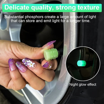 Luminous Tire Valve Stem Caps for Car, 8PCS Fluorescent Glow in the Dark Air Caps Cover, Illuminated Corrosion Resistant Tire Pressure Caps, Universal for Car, Truck, SUV, Motorcycles, Bike (Green)