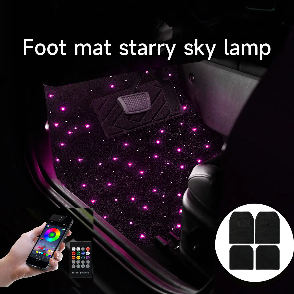 Car Waterproof Star Light Floor Mats Interior Ambient Lighting,With APP & Remote Control ,Car Mats Floor Carpet Starlights LED Light ,For Car Effect for Romantic Starlight Atmosphere Universal Fit Tiktokshopspringglowup