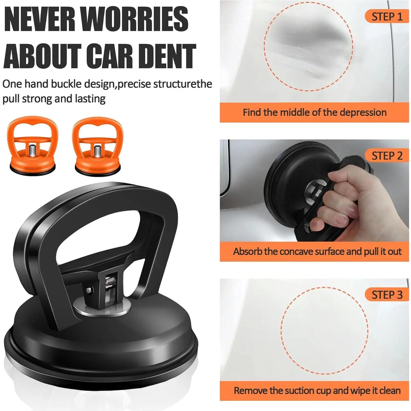 3 Pack Dent Puller,Car Dent Puller,Car Dent Remover Tools for Car Dent Repair, Glass, Screen, Tiles & Objects Moving Black&Orange Heavy Duty Hardware