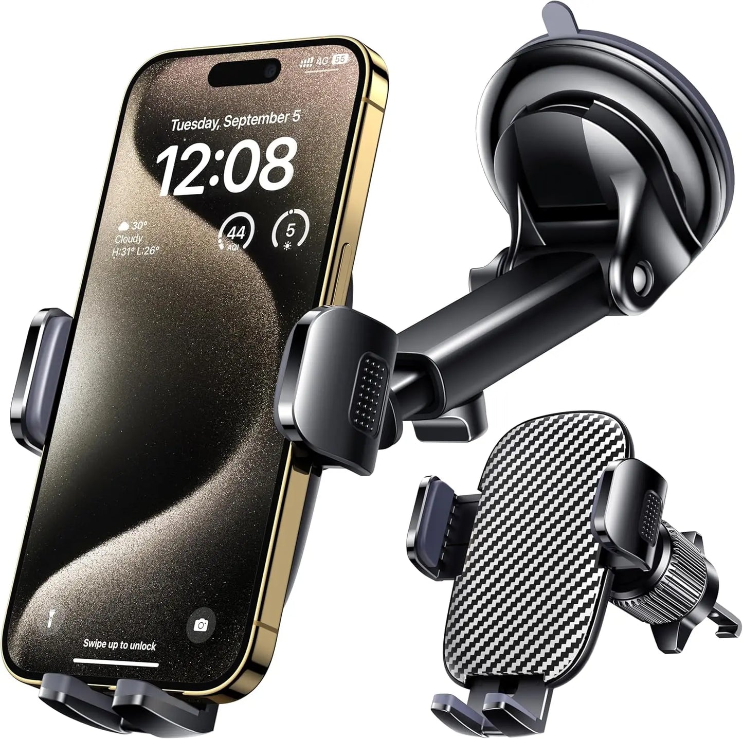 Universal Car Phone Holder Mount for Windshield, Dashboard, and Air Vent - Hands-Free Support for iPhone, Smartphones, and Cameras