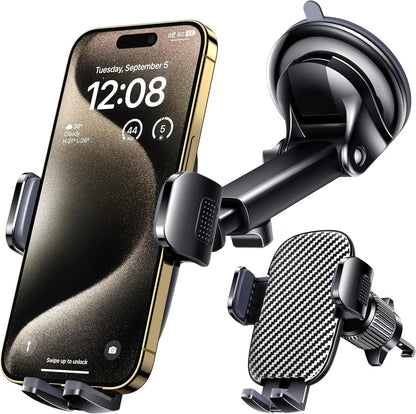 Universal Car Phone Holder Mount for Windshield, Dashboard, and Air Vent - Hands-Free Support for iPhone, Smartphones, and Cameras